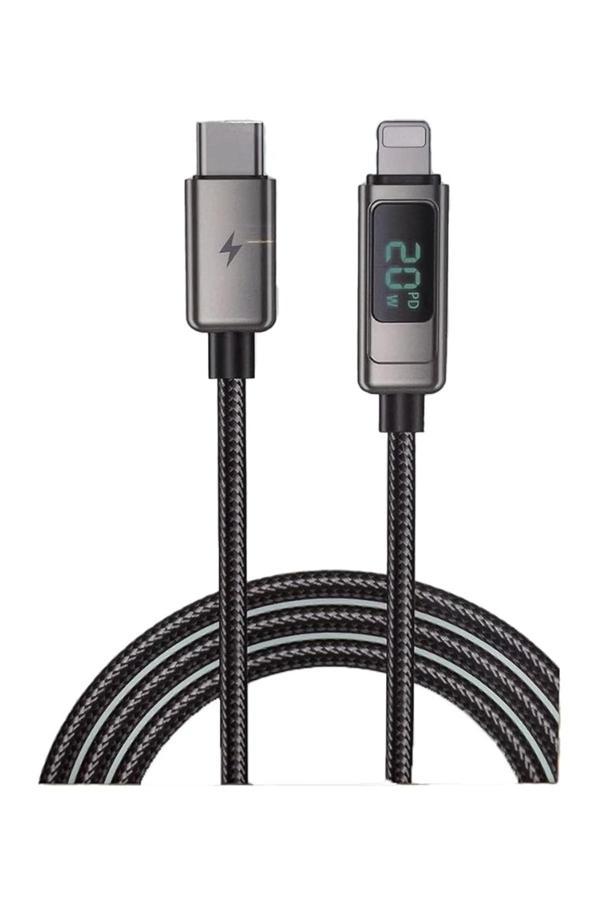 Coverzone İphone İle Uyumlu Pd20W Hasır Kablo Type-C To Lightning Digital Led Ekranlı Kablo 1.2 Metre Ls20Cl - Image 1