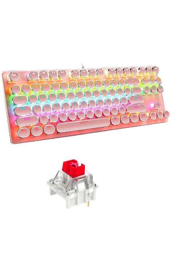 Coverzone Leaven K550 Kablolu Pembe Klavye Daktilo Tarzı Led Rgb Mekanik Oyuncu Işıklı Klavye Kırmızı Switch - Image 1