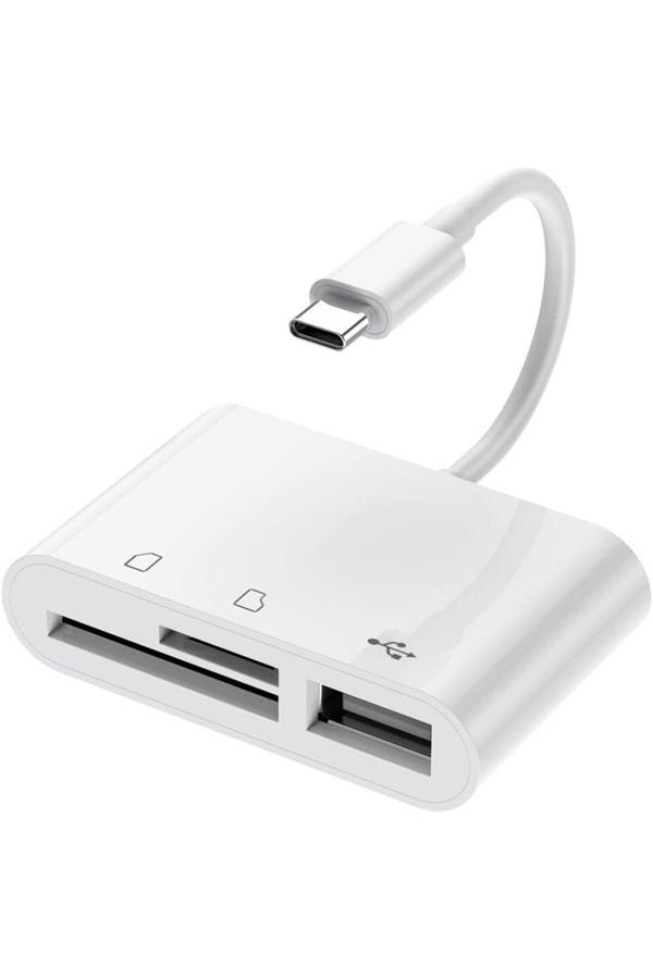 Coverzone Tip C Adaptör Usb C - Micro Sd Tf Hafıza Kartı Okuyucu, 3 İn 1 Arada Usb C - Usb Card Reader Zr823 - Image 1