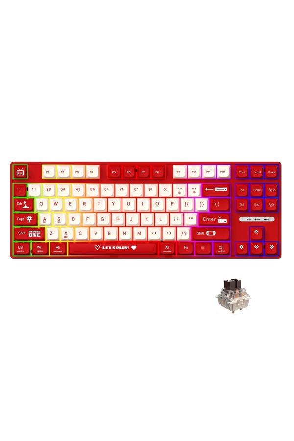 Coverzone Ajazz Ak870 Mc Kablolu Mekanik Oyun Klavyesi Kırmızı Klavye Brown Switch - Image 1
