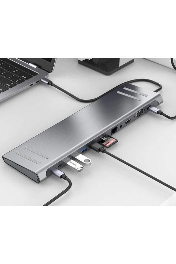 Coverzone 14İn1 Type-C To Dock İstasyonu Hdmı Vga Pd(3.0), 4 * Usb, 2 * Usb C, 10 / 100M Gigabit Adaptör 9199A - Image 1