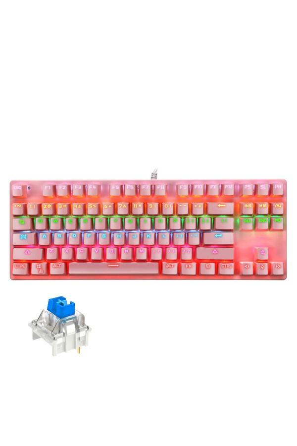 Coverzone Leaven K550 Kablolu Klavye Led Rgb 87 Tuşlu Mekanik Oyuncu Işıklı Pembe Klavye - Mavi Switch - Image 1