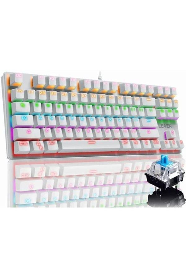 Coverzone K550 Kablolu Klavye Led Rgb 87 Tuşlu Gökkuşağı Renkler Mekanik Oyuncu Işıklı Klavye Mavi Switch - Image 1