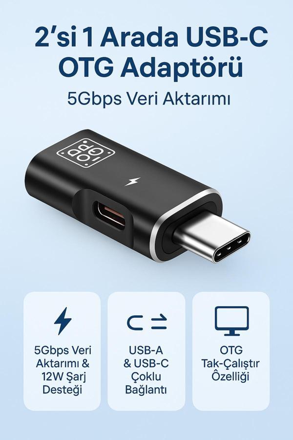 Coverzone Usb-C Otg Adaptörü 2’Si 1 Arada, Type-C’Den Usb-A 3.0 & Usb-C, 5Gbps, Tak-Çalıştır Zr1061 - Image 1