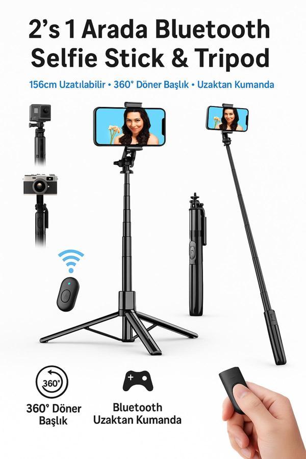 Coverzone Selfie Stick Tripod - Magic Snapshot, 2’Si 1 Arada, 156Cm Ayarlı, Hafif Alüminyum Alaşım | Q06 - Image 1