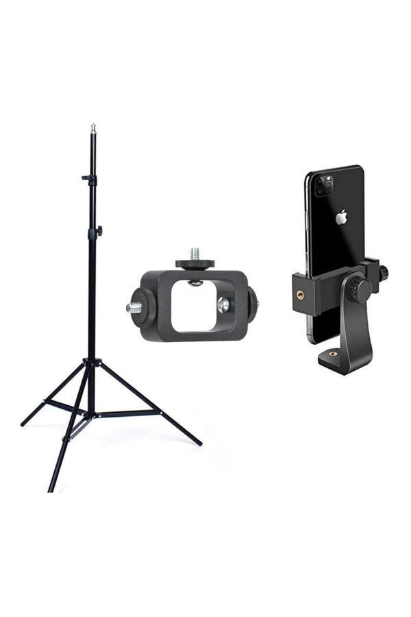 Coverzone 3'Lü Set Tripod, Tutucu Ve Montaj Adaptörü Canlı Yayın Fotoğraf Video Çekim Aksesuar - Image 1