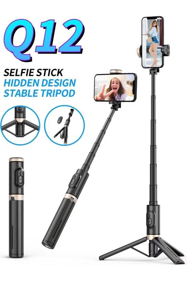 Coverzone Bluetooth Selfie Stick Tripod - 360° Döner, 215-730Mm Ayarlı, Alüminyum Alaşım, Katlanabilir | Q12 - Image 1
