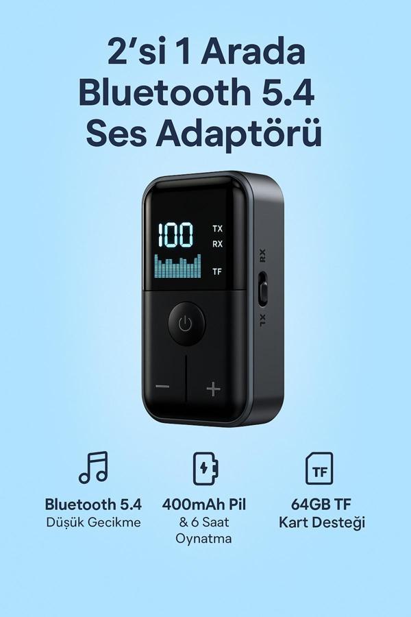 Coverzone Kablosuz Ses Adaptörü Bluetooth 5.4, 2’Si 1 Arada, Aux 3.5Mm, Tf Kartlı, Araba Tv Pc İçin M20 - Image 1