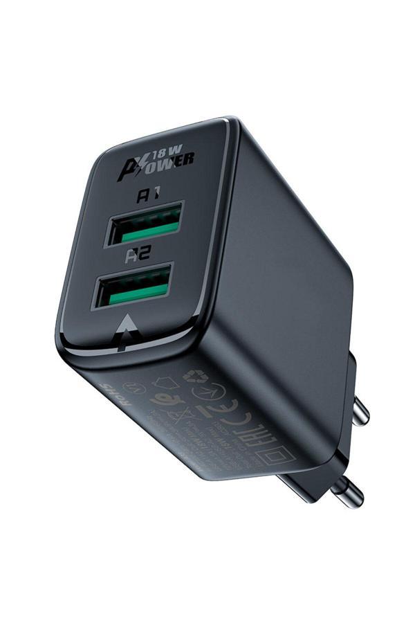 Acefast Duvar Şarj Çift Usb-A Çıkışlı 18W Telefon Ve Tablet Şarj Başlık Dual Usb-A Şarj Kafa Qc18W Eu A33 - Image 1