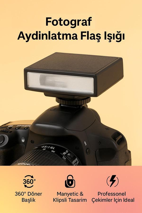 Coverzone Mini Kamera Flaş Universal, Hot Shoe Dome, Şarjlı 1200Mah Pil, Fotoğraf Aydınlatma | Qu-12 - Image 1