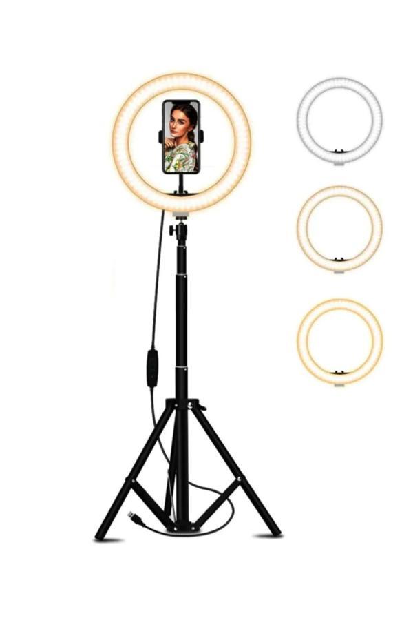 Coverzone Led Işıklı Halka 14 Inch Selfie Yayıncı Makyaj Işığı 210 Cm Tripod - Image 1