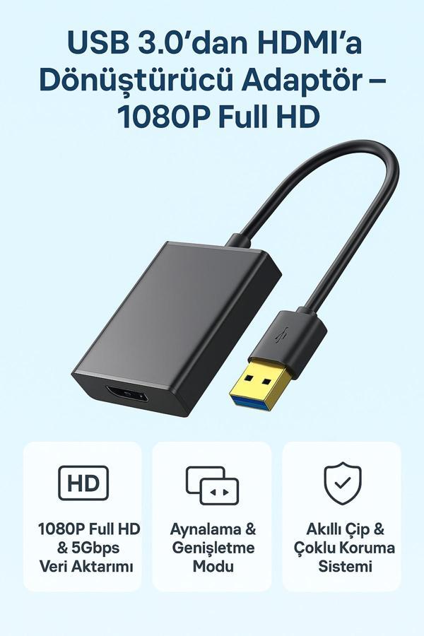 Coverzone Usb 3.0 - Hdmı Dönüştürücü 1080P Full Hd, 5Gbps Hızlı Aktarım, Windows & Mac Uyumlu Hd08 - Image 1