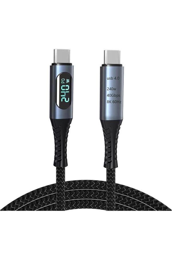 Coverzone 240W Usb 4.0 Kablosu, Led Ekranlı, Tunderbolt 40Gbps 8K@60Hz Pd Tip C Kablosu 1 Metre Zr850 Uyumlu - Image 1