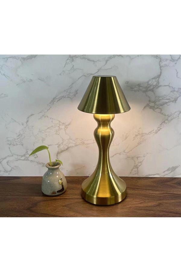 Coverzone Kısılabilir Şarjlı Dokunmatik Lamba Yatak Odası Restoran İçin Başucu Lambası Gold Renk (İnce Belli) - Image 1
