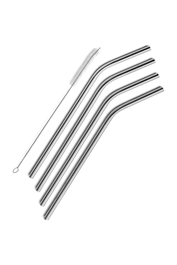 Coverzone Çelik Pipet Paslanmaz Çelik Metal Meşrubat Pipeti Ve Pipet Temizleme Fırçası Seti 5 Parça - Image 1