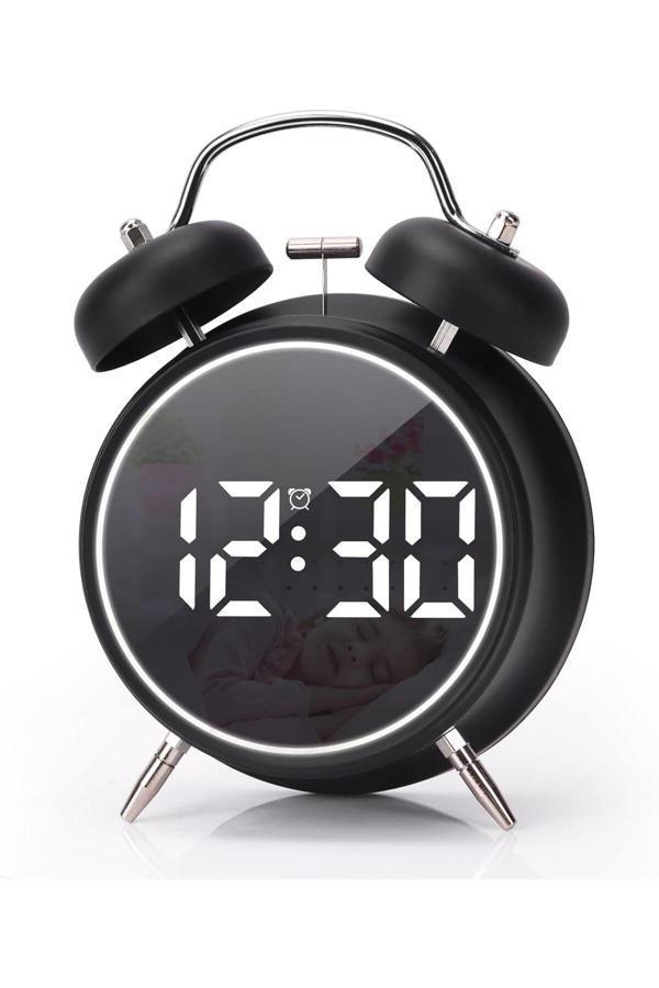 Coverzone Çift Çanlı Dijital Alarm Saati - 70Db, Led Ekran, Sessiz, Gece Işıklı, Retro & Modern Hl-8891A - Image 1