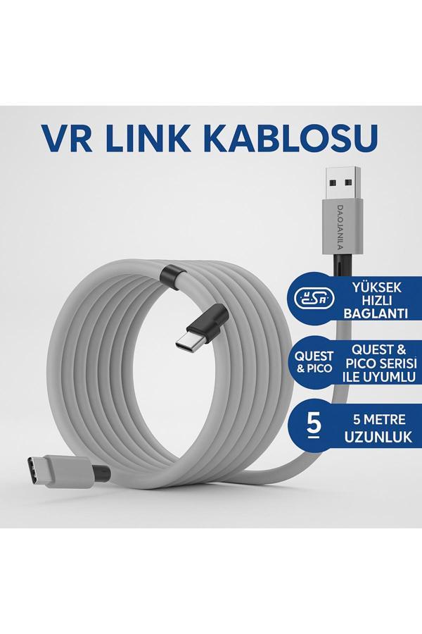 Coverzone Vr Link Kablosu Ex-1 - Oculus Quest Uyumlu, 5M, Usb-C, Yüksek Hızlı, Pc Bağlantı, Vr Oyun İçin - Image 1