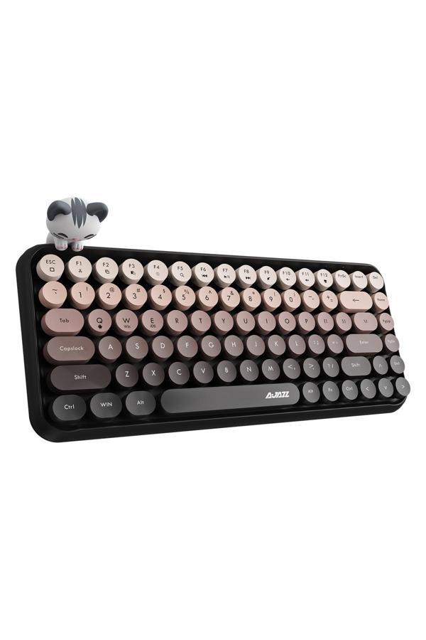 Coverzone Kablosuz Klavye - Bluetooth, Retro, Yuvarlak Tuşlu, Kedi Süs Aksesuarı, Sessiz Ajazz Aj308İ - Image 1
