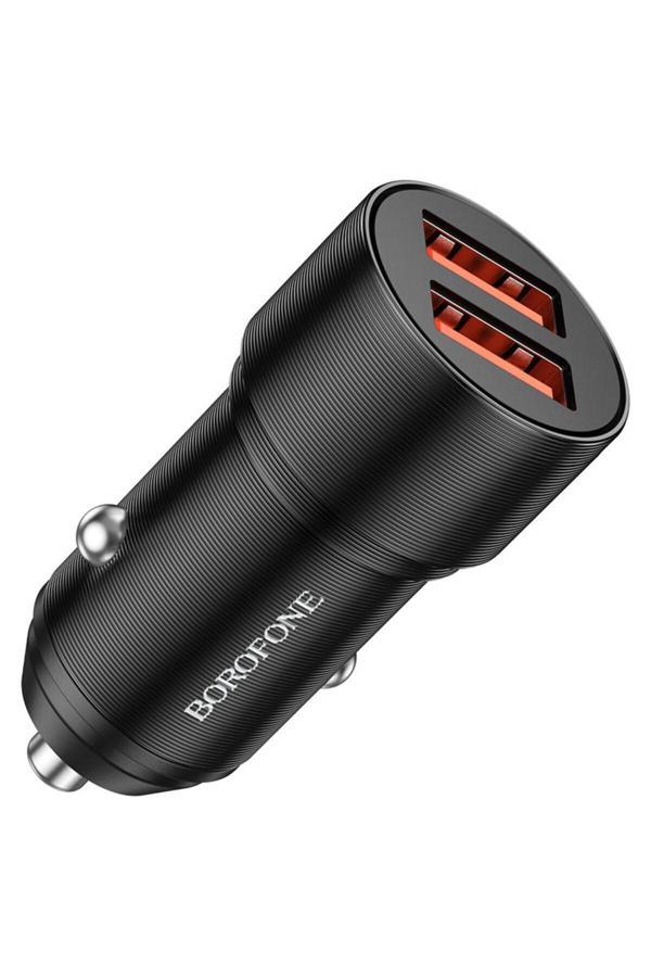 Borofone Araç Çakmak Şarj Cihazı Dual Port Usb-A Çıkışlı 5V / 2.4A Total Output 12W Siyah Renk Bz19 Wisdom - Image 1