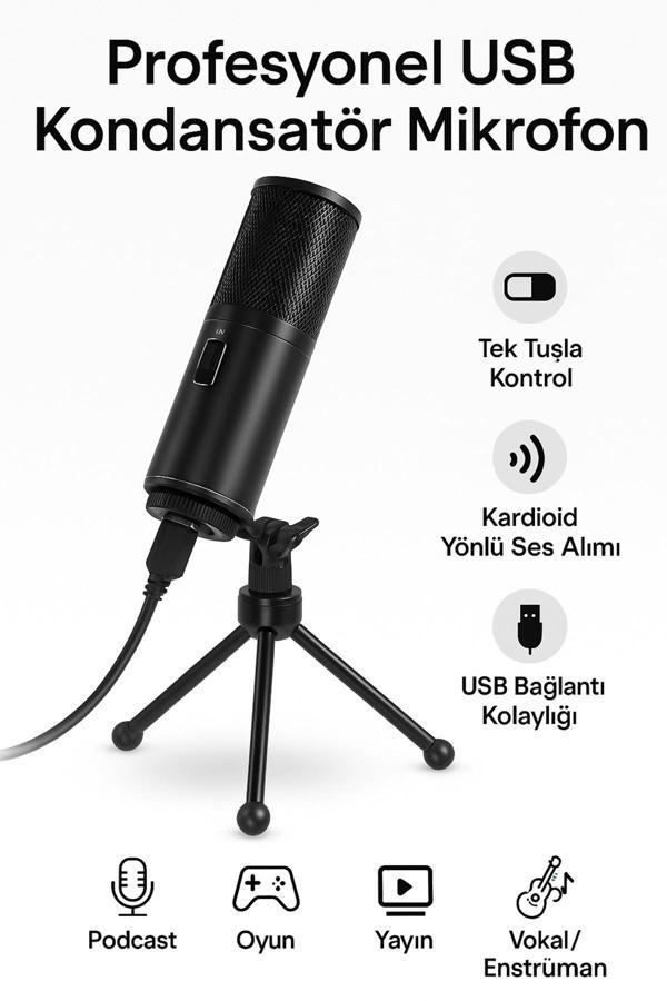 Coverzone Profesyonel Rgb Mikrofon - Usb, 24 Bit/96Khz, Kardioid, Tripodlu, Oyun Ve Yayıncı Dostu Q9 - Image 1