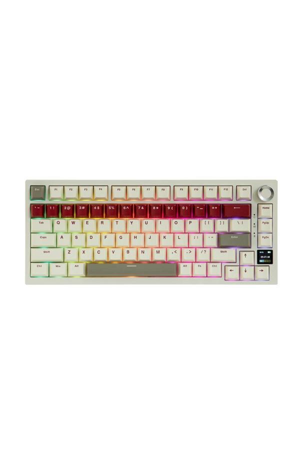 Coverzone Ajazz Ak820 Pro Mekanik Rgb Oyun Klavyesi,3 Modlu Tft Renkli Ekran Cnc Düğmeli 81 Tuş Krem Kırmızı - Image 1