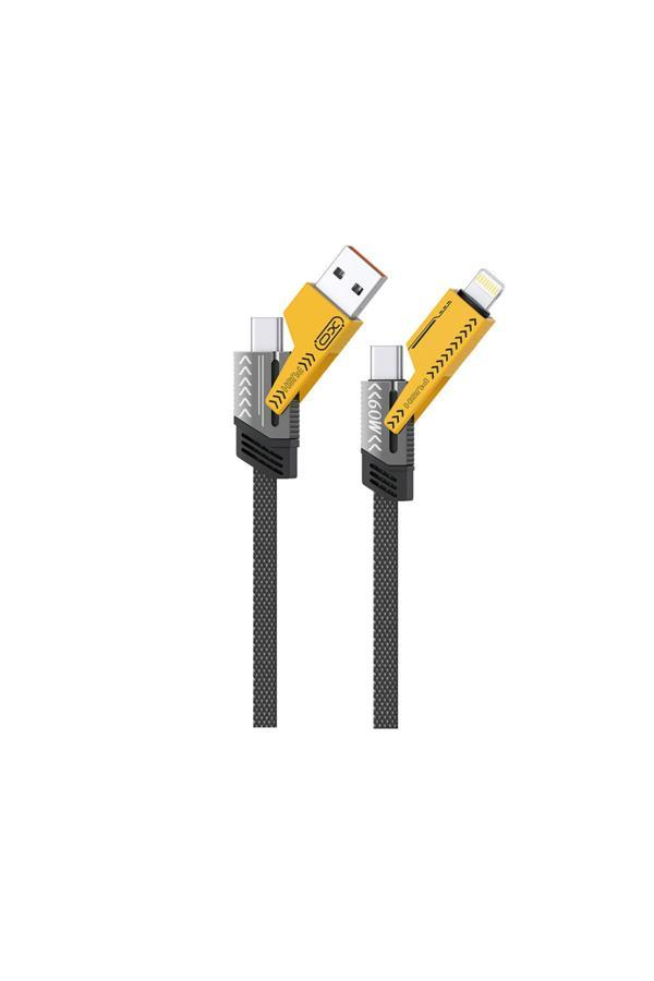 Xo 60W Hızlı Şarj Kablosu 4Ü1 Arada,Nb283,1 Metre,2 Type-C,Usb-A,Lightning,Örgü Dayanıklı Kablo,Siyah - Image 1
