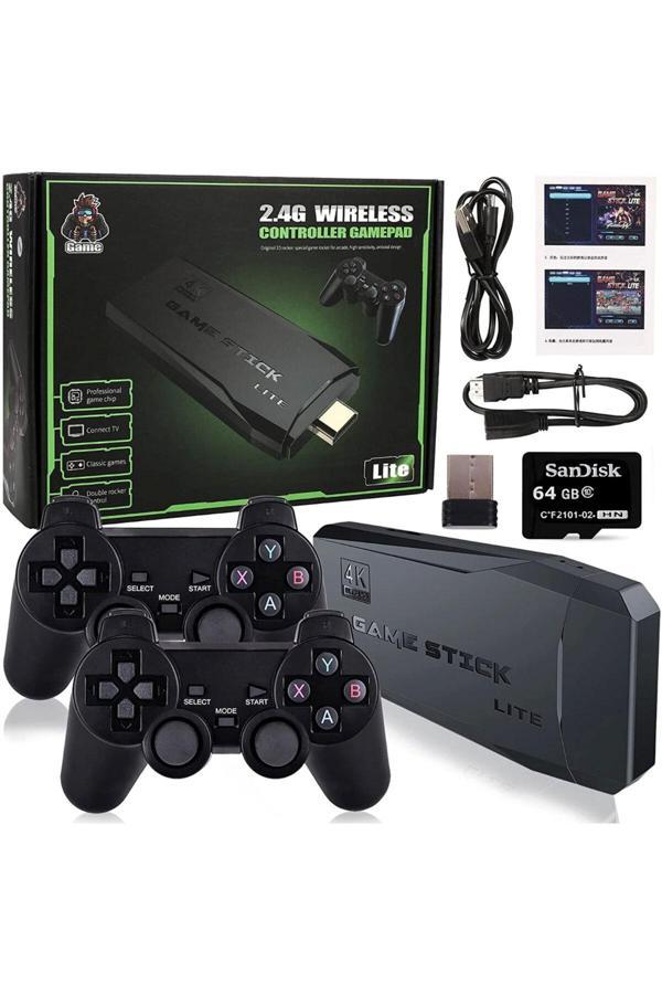 Coverzone Retro Game Stick M8 64Gb Usb Nostalji Pc Oyunları Kablosuz Retro Konsol Ve 2 Bluetooth Joystick K50 - Image 1