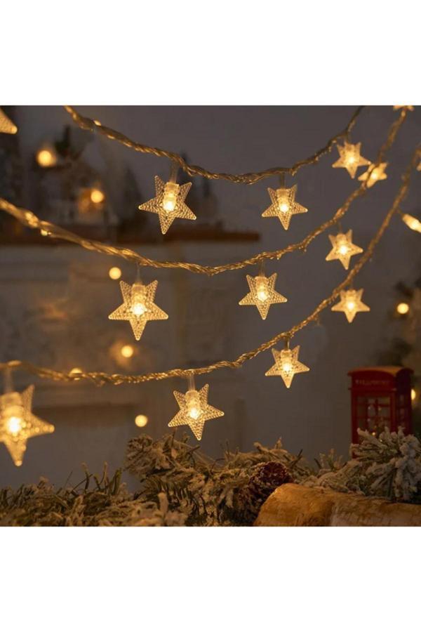 Coverzone 10 Metre Led Işıklı 60'Lı Yıldız Işık Zinciri Dekoratif Fişli Aydınlatma Ev Dekorasyonu Süsleme - Image 1