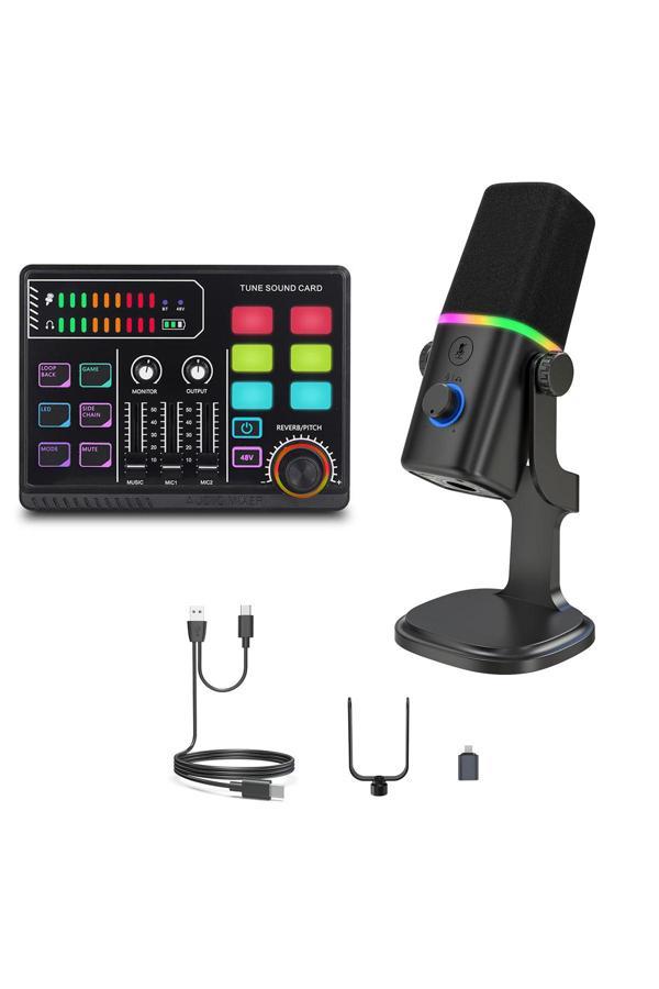 Coverzone Profesyonel Ses Kartı Ve Mikrofon Set Kayıt Condenser Masaüstü Canlı Yayın Mikrofonu P100Kd8 - Image 1