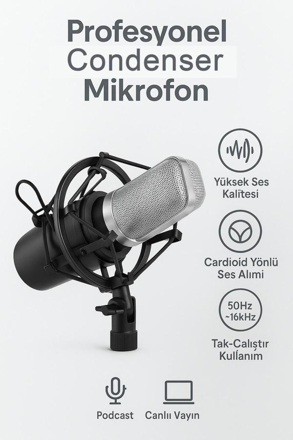 Coverzone Mikrofon - Condenser, Cardioid, 3.5Mm Tak-Çalıştır, 37Db Hassas, Pc Notebook İçin - Yanmai Q8 - Image 1