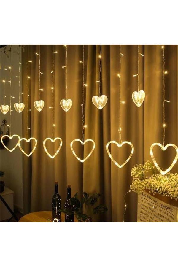 Coverzone 3 Metre Led Işıklı 12'Li Kalp Işık Zinciri Dekoratif Fişli Aydınlatma Ev Dekorasyonu Süsleme - Image 1