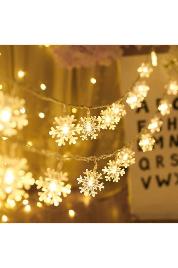 Coverzone 5 Metre Led Işıklı 28'Li Kar Tanesi Işık Zinciri Dekoratif Pilli Aydınlatma Ev Dekorasyonu Süsleme - Image 1
