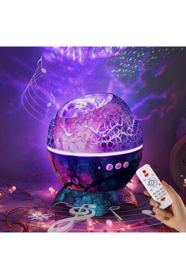 Coverzone Dinozor Yumurtası Gece Masa Lambası Bluetooth Hoparlör Led Lamba Galaxy Projektör Led Işık K890 Mavi - Image 1