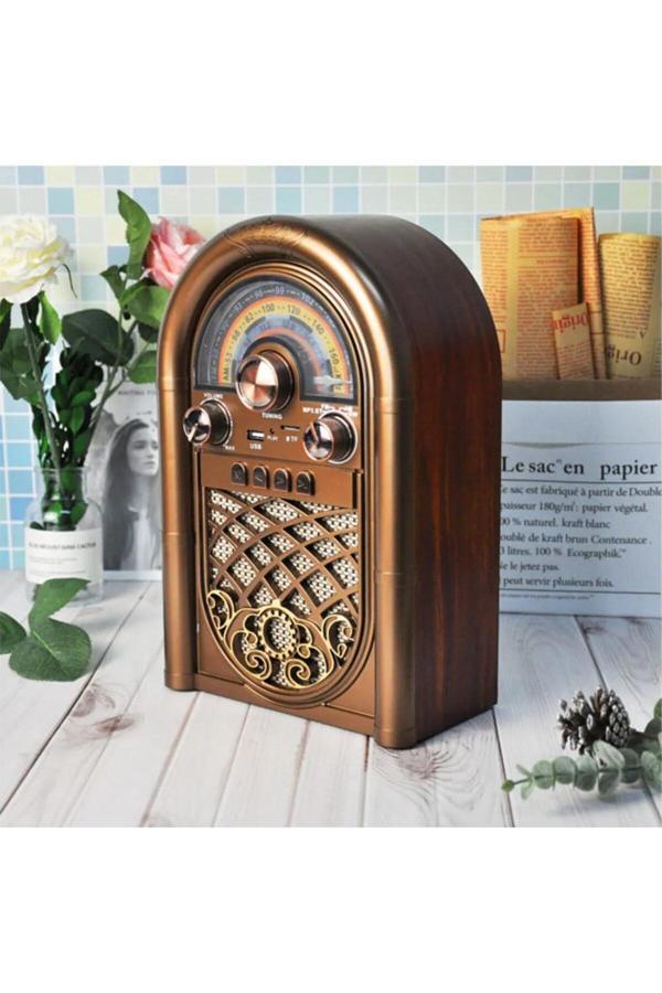 Coverzone Retro Radyo Taşınabilir Bluetooth Speaker Ve Hoparlör Ahşap Kaplama Antika Tarzı R-1950Btl Açıkkahve - Image 1