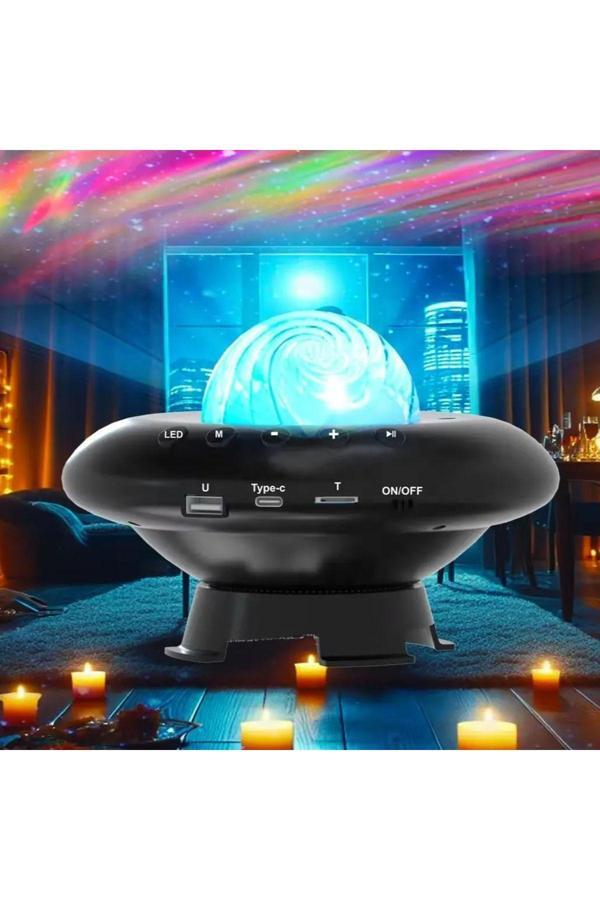 Coverzone Galaksi Gökyüzü Ve Yıldızları Yansıtan Gece Lambası Hoparlör Led Işıklı Bluetooth Rgb Ch-M26 - Image 1