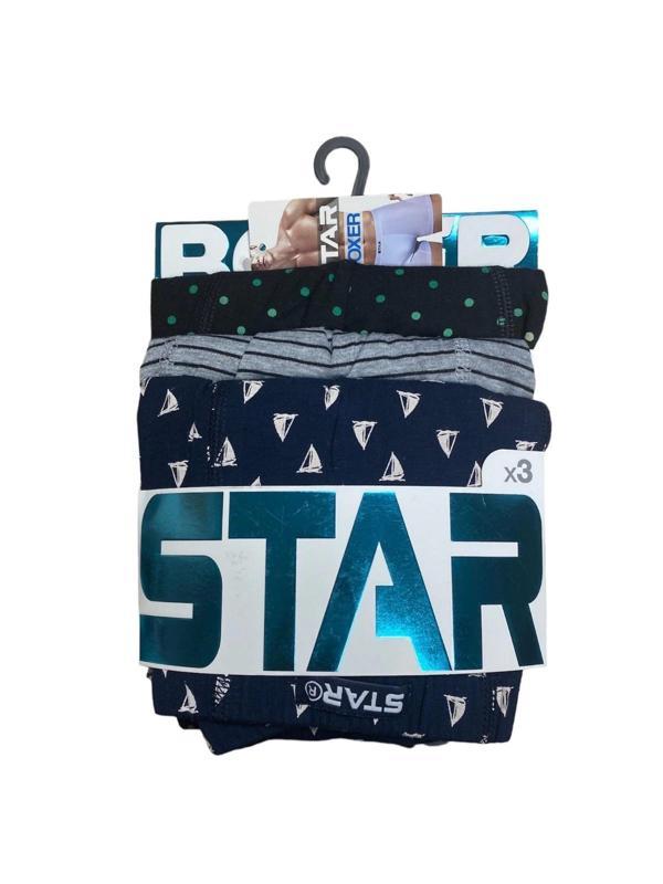 Star 106 Desenli Pamuklu Kemer Likralı 3'Lü Boxer - Image 1