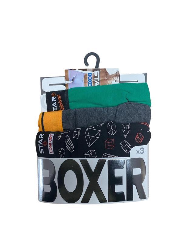 Star 105 Desenli Jakar Erkek 3'lü Kemer Boxer - Image 1