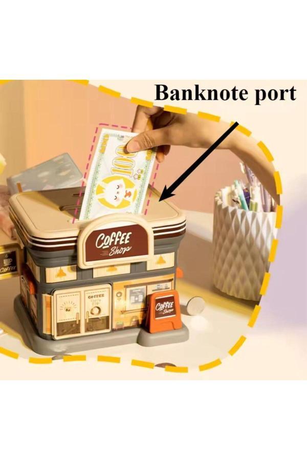 Coverzone Coffee Shop Tasarımlı Metal Ve Kağıt Para Kumbarası Dekoratif Hediyelik Ev Süsü - Image 1