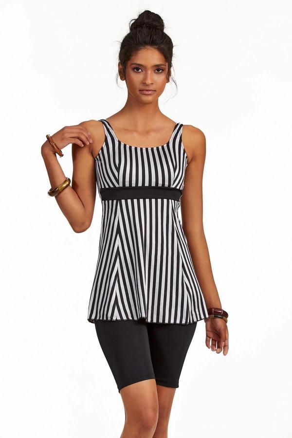 Argento 0551-9130 Kadın Çizgili Yarı Kapalı Taytlı Tankini - Image 1