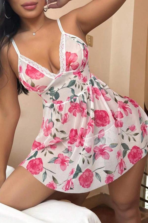 YNT Pembe Çiçek Desenli Dantel Detaylı Gecelik 15706 - Image 1