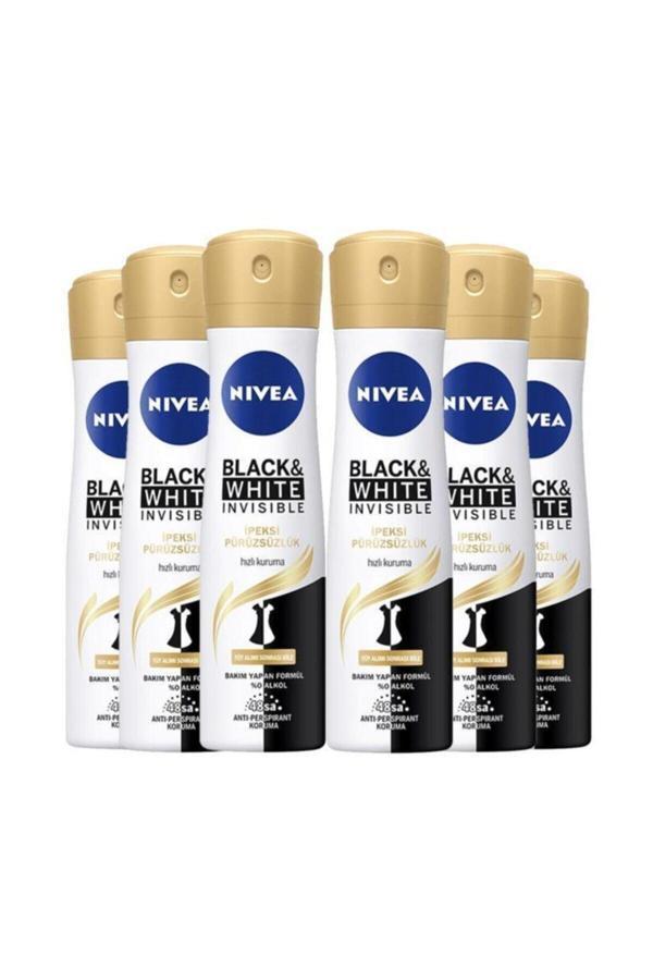 Invisible Black&white Ipeksi Pürüzsüzlük 150 ml Kadın Deodorant Sprey*6 Adet Avantajlı Paket - Image 1