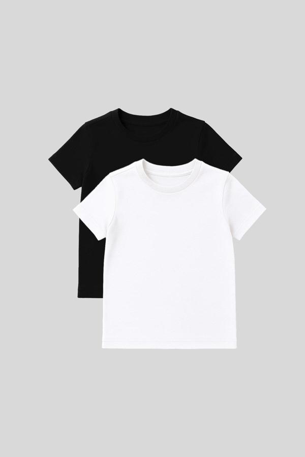 Standart Fit Basic O Yaka 2li Paket Siyah-Beyaz Unisex Çocuk T-Shirt - 11328 - Image 1