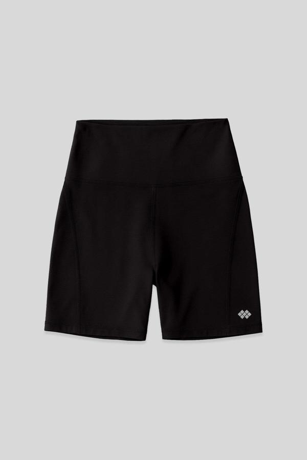 Siyah Kemer Detaylı Yüksek Bel Slim Fit Kısa Biker Kadın Tayt - 91017 - Image 1