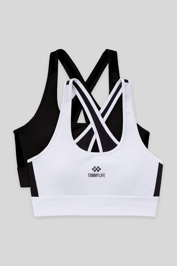 Slim Fit U Yaka 2li Paket Siyah-Beyaz Kadın Spor Büstiyer - 97121 - Image 1