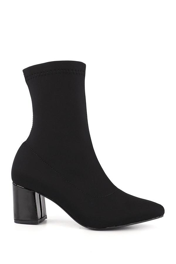 Kadın SİYAH STREÇ Sivri Burun Kalın Topuklu Streç Bot - Image 1