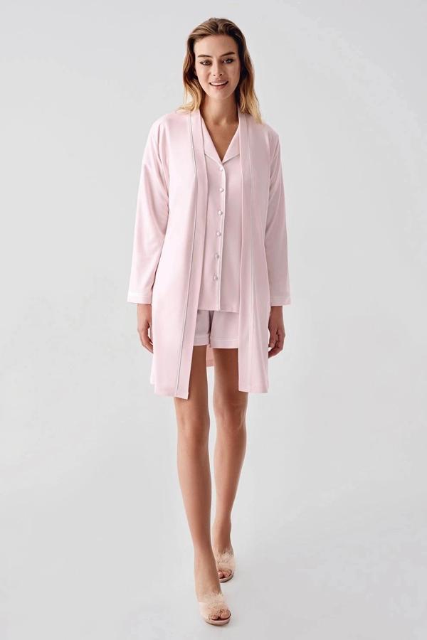 324 Kadın 4'Lü Sabahlıklı Şorlu Pijama Takımı - Image 1