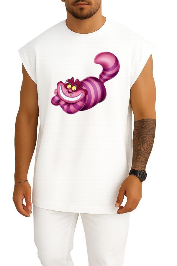 Oversize Alice Harikalar Diyarında Cheshire İllüstrasyon Göğüs Tasarımlı Atlet - Image 1