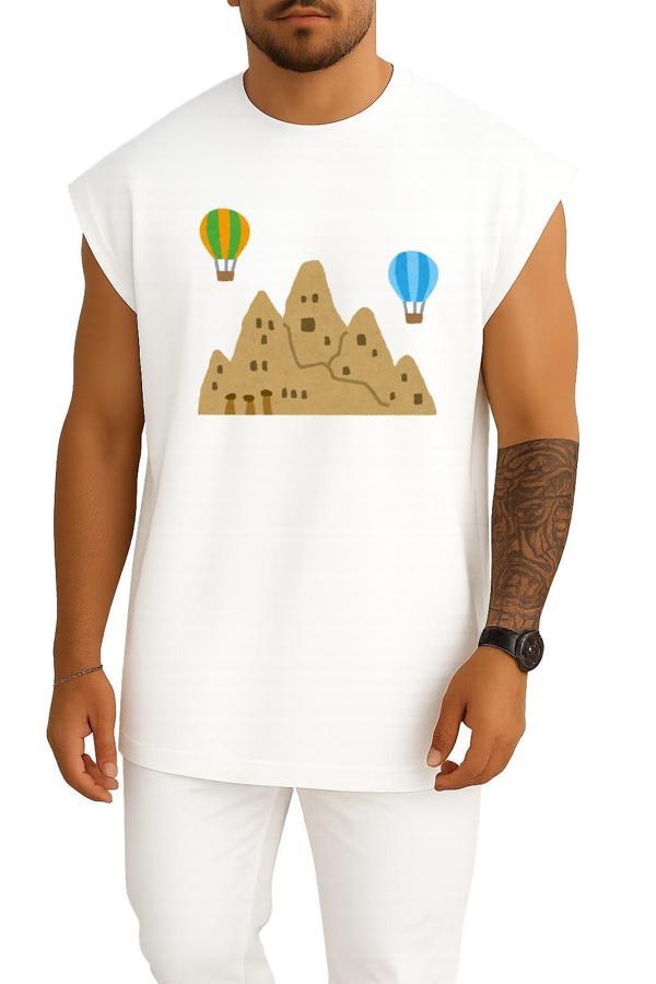 Oversize Kapadokya Peri Bacaları Ve Balonlar Göğüs Tasarımlı Atlet - Image 1