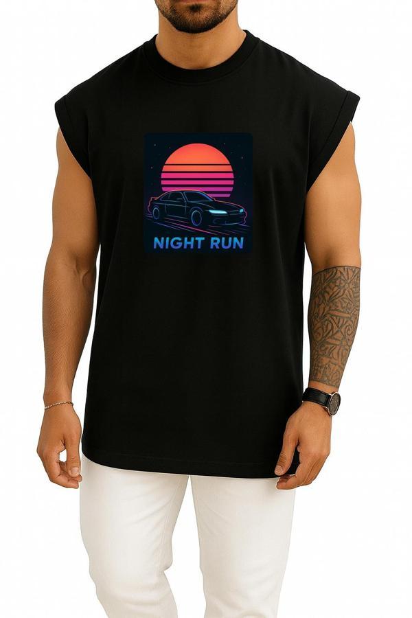 Oversize Jdm Night Run – Neon Sunset Göğüs Tasarımlı Atlet - Image 1