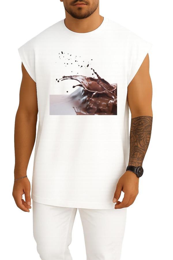 Oversize Çikolata Bar Sütlü Çikolata Şurubu Sos Göğüs Tasarımlı Atlet - Image 1